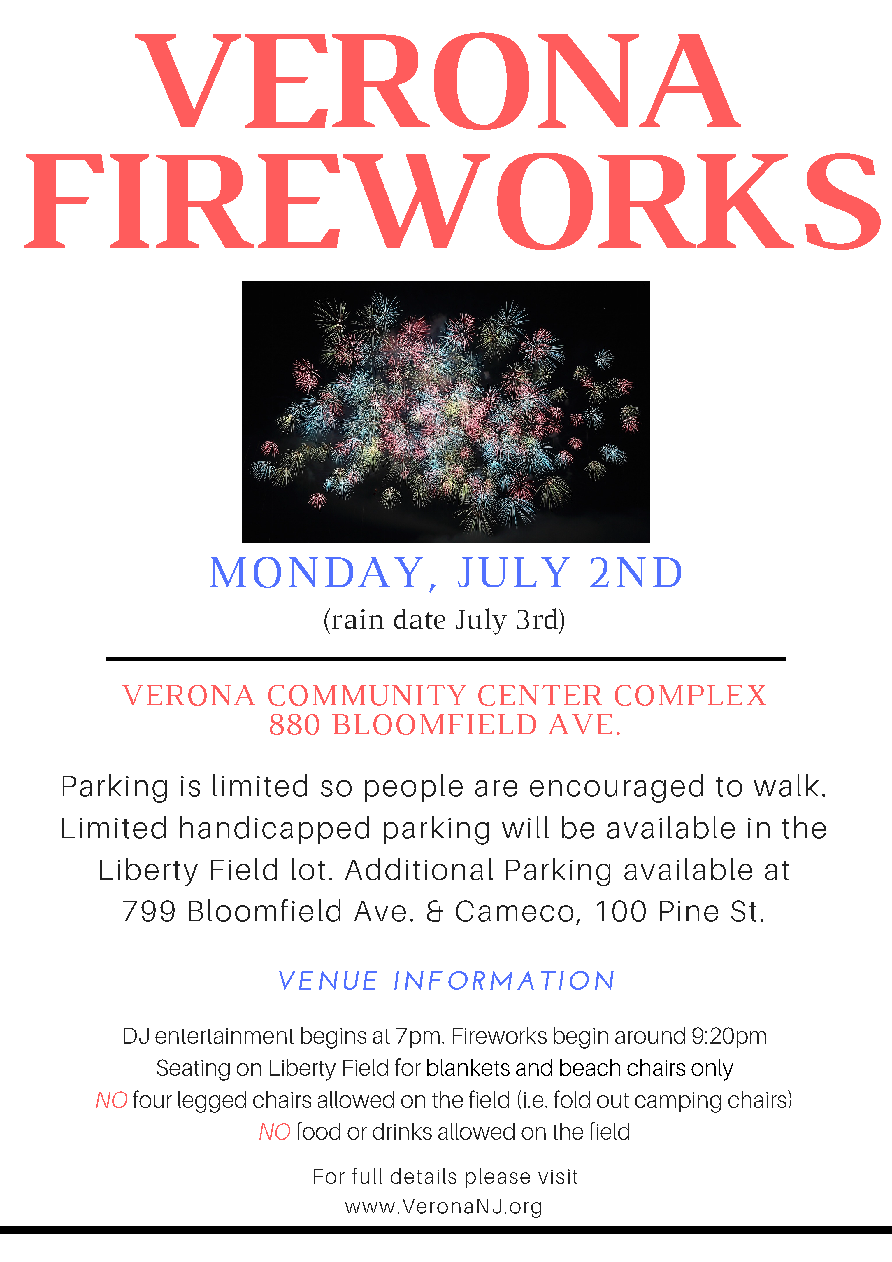 The Township of Verona New Jersey Verona's Fireworks!